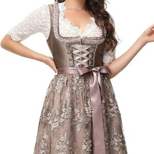 German Austrian Oktoberfest Lace Dirndl Dress with Apron and Blouse EU 44 US 14